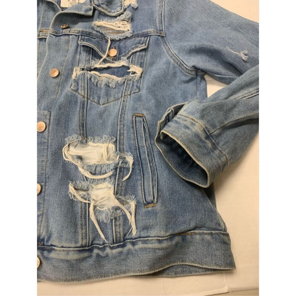 Distressed Button Down Denim Jacket - Picture 2 of 7